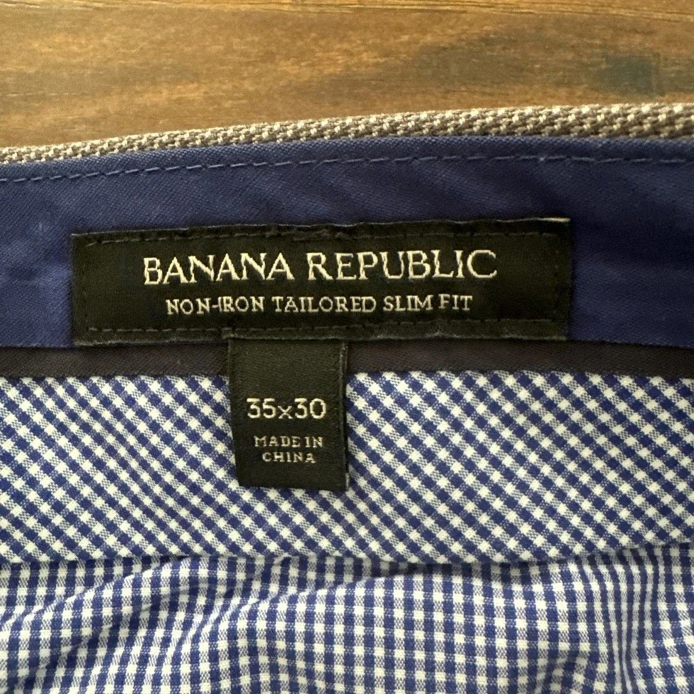 Banana Republic Mens Sz 35x30 Gray Non-Iron Modern Slim Fit Pants Dress